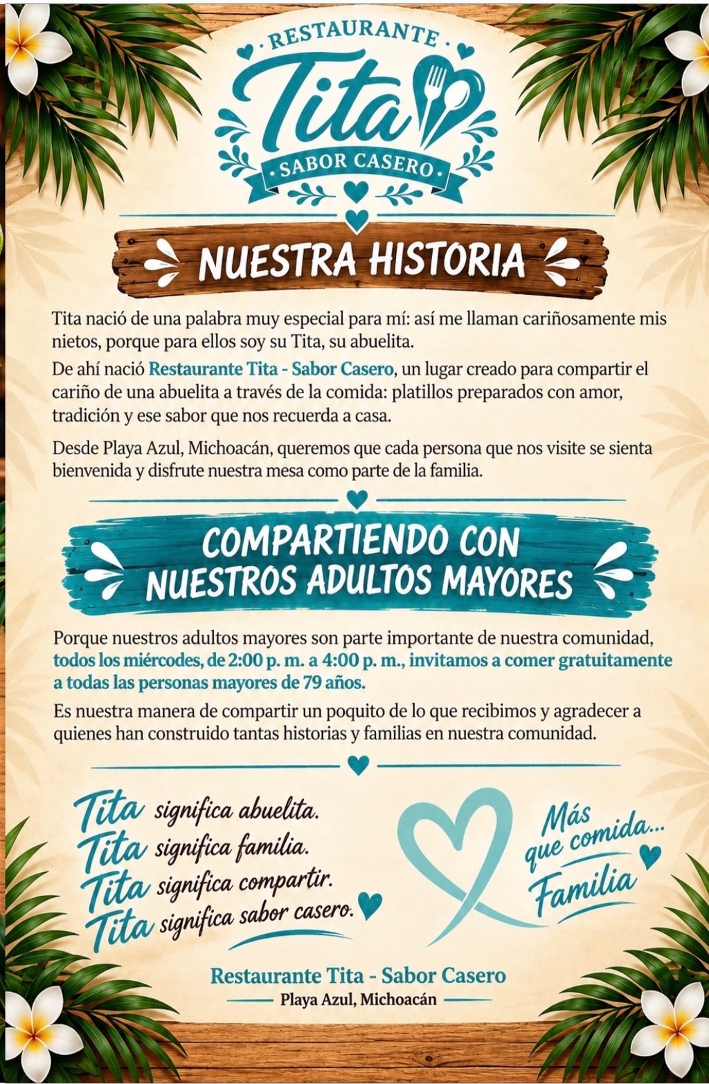 Nuestra historia: Restaurante Tita, sabor casero en Playa Azul, Michoacán — tradición, familia y comunidad